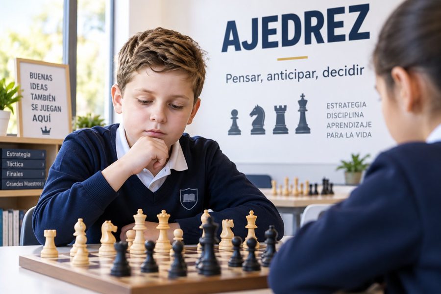 Dos alumnos jugando una partida de ajedrez
