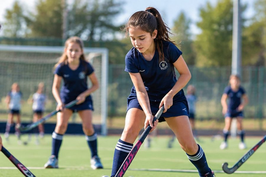 Alumnas entrenando hockey sobre césped